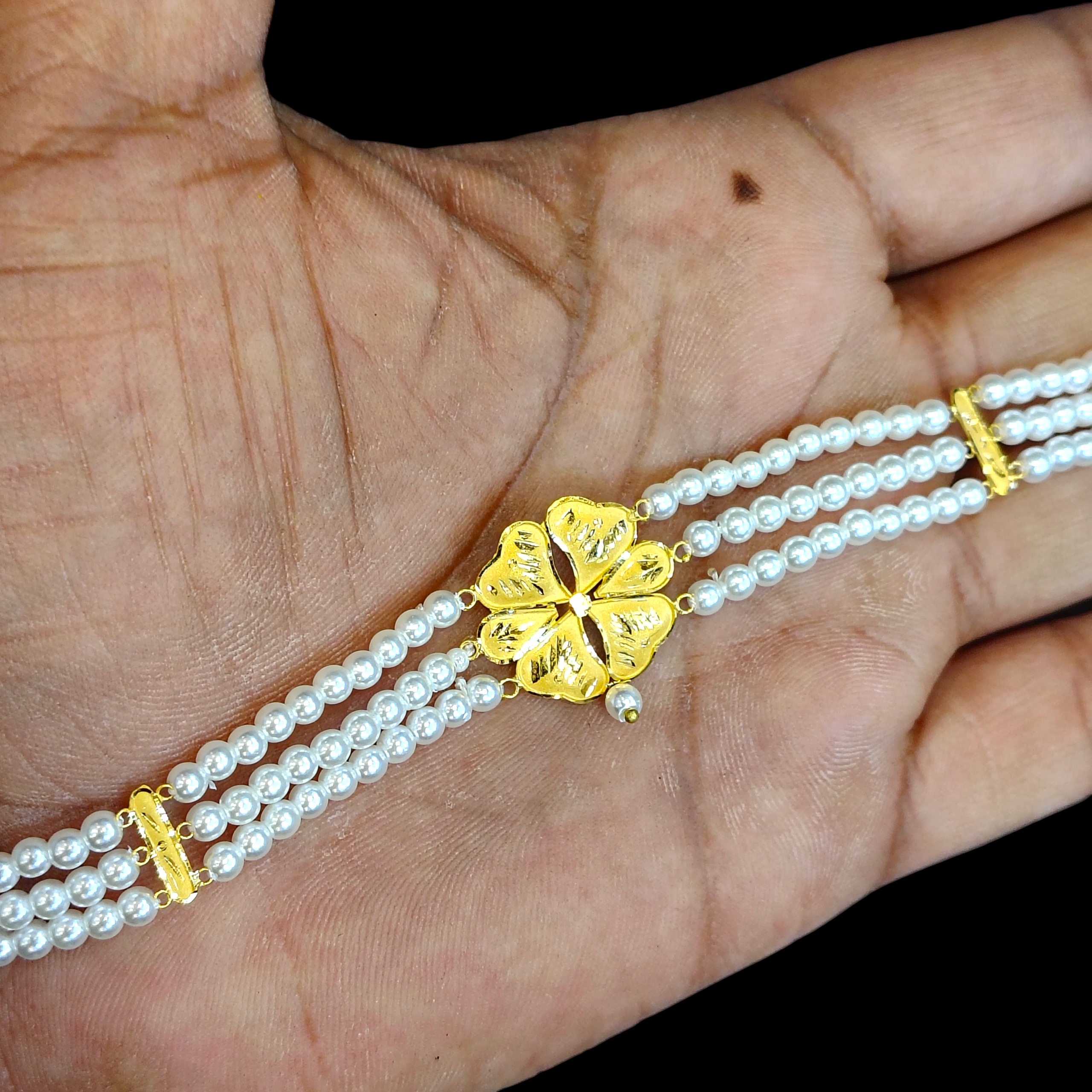 PEARL CHOKER- CERTIFIED BIS HUID HALLMARK 916 22KT GOLD MOTI CHOKER 1 PIECE (WGT:1.030 GM) WITH ADJUSTABLE TASSEL FOR GIFT IN MARRIAGE.