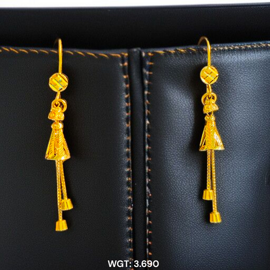(GER22) BIS CERTIFIED WGT: 3.690 GM APPROX HUID HALLMARK 916 22KT GOLD EARRINGS KANBALA 1 PAIR FOR WOMEN.