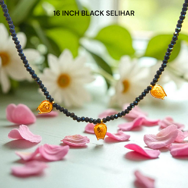 (CHALLENGE ON PRICE) TRJ WGT: 0.300 GM APPROX (50 TONCH) KDM GOLD KULO DESIGN SELIHAR 1 PIECE WITH BLACK CRYSTAL (16 INCH) FOR GIFT PURPOSE.