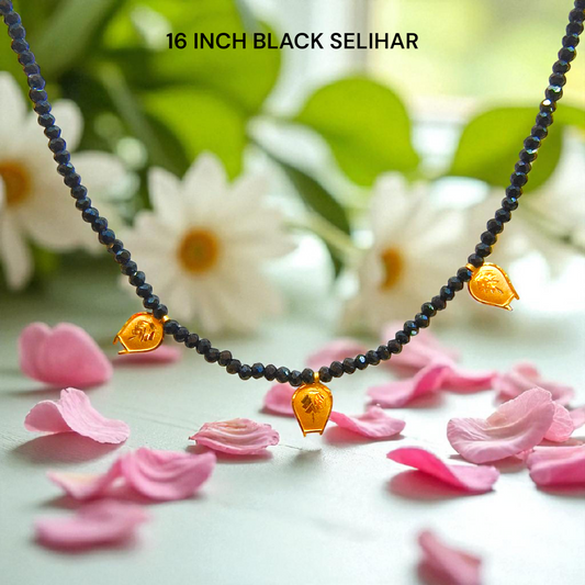 (CHALLENGE ON PRICE) TRJ WGT: 0.300 GM APPROX (50 TONCH) KDM GOLD KULO DESIGN SELIHAR 1 PIECE WITH BLACK CRYSTAL (16 INCH) FOR GIFT PURPOSE.