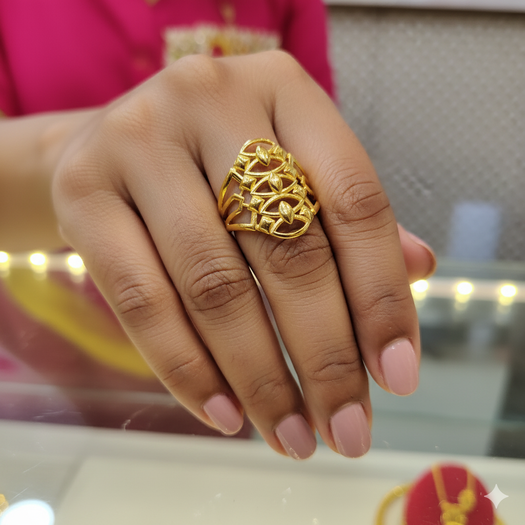 (GLFR9) TRJ (SIZE: 21) WGT: 1.630 GM APPROX BIS CERTIFIED HUID HALLMARK 9KT GOLD FINGER RING FOR WOMEN 1 PIECE FOR REGULAR USE.