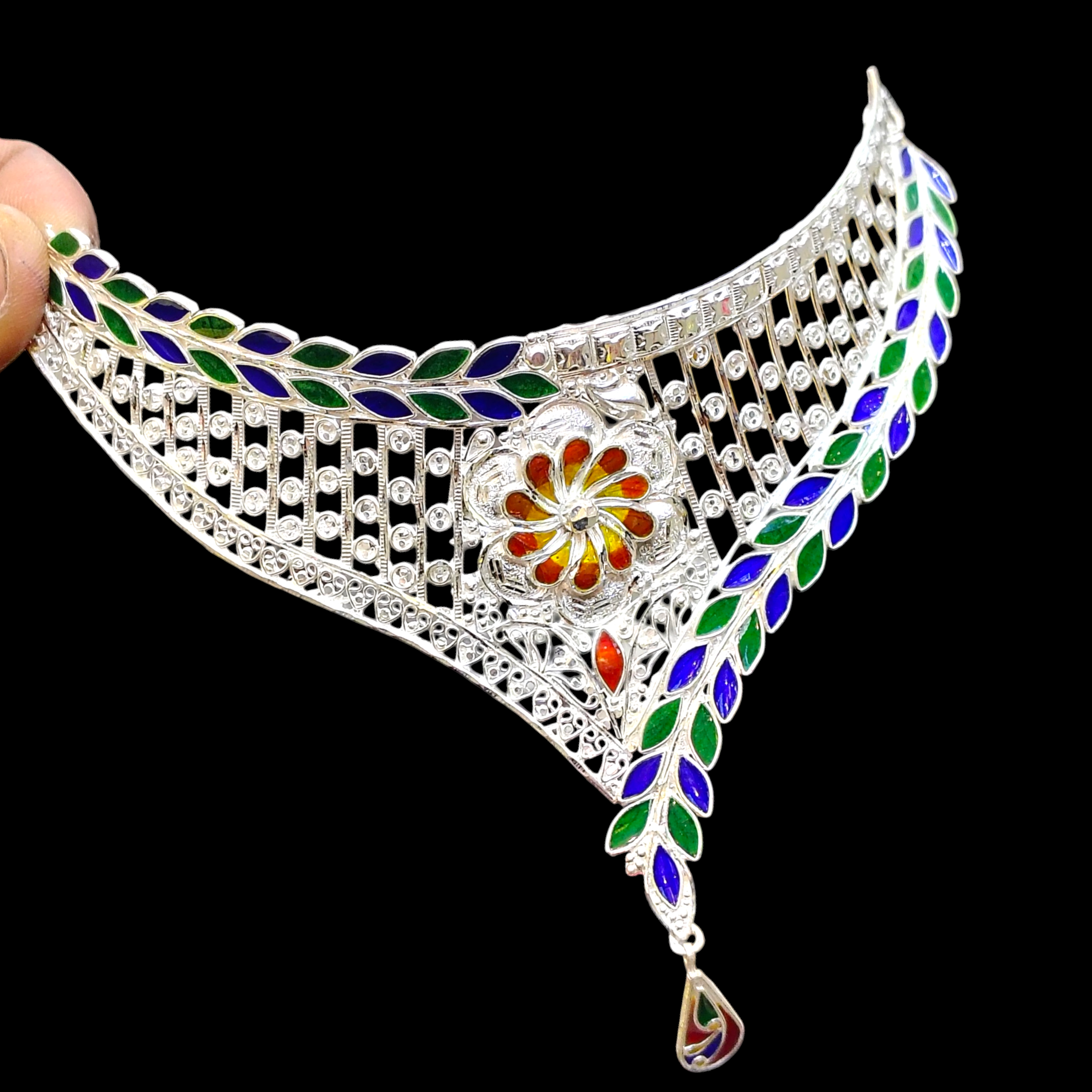 LUXURY SILVER CHOKER NECKLACE - CERTIFIED HALLMARK 925 SILVER CROWN CHOKER 1 PIECE APPROX WGT: 24.140 GM FOR BEAUTIFUL WOMEN.