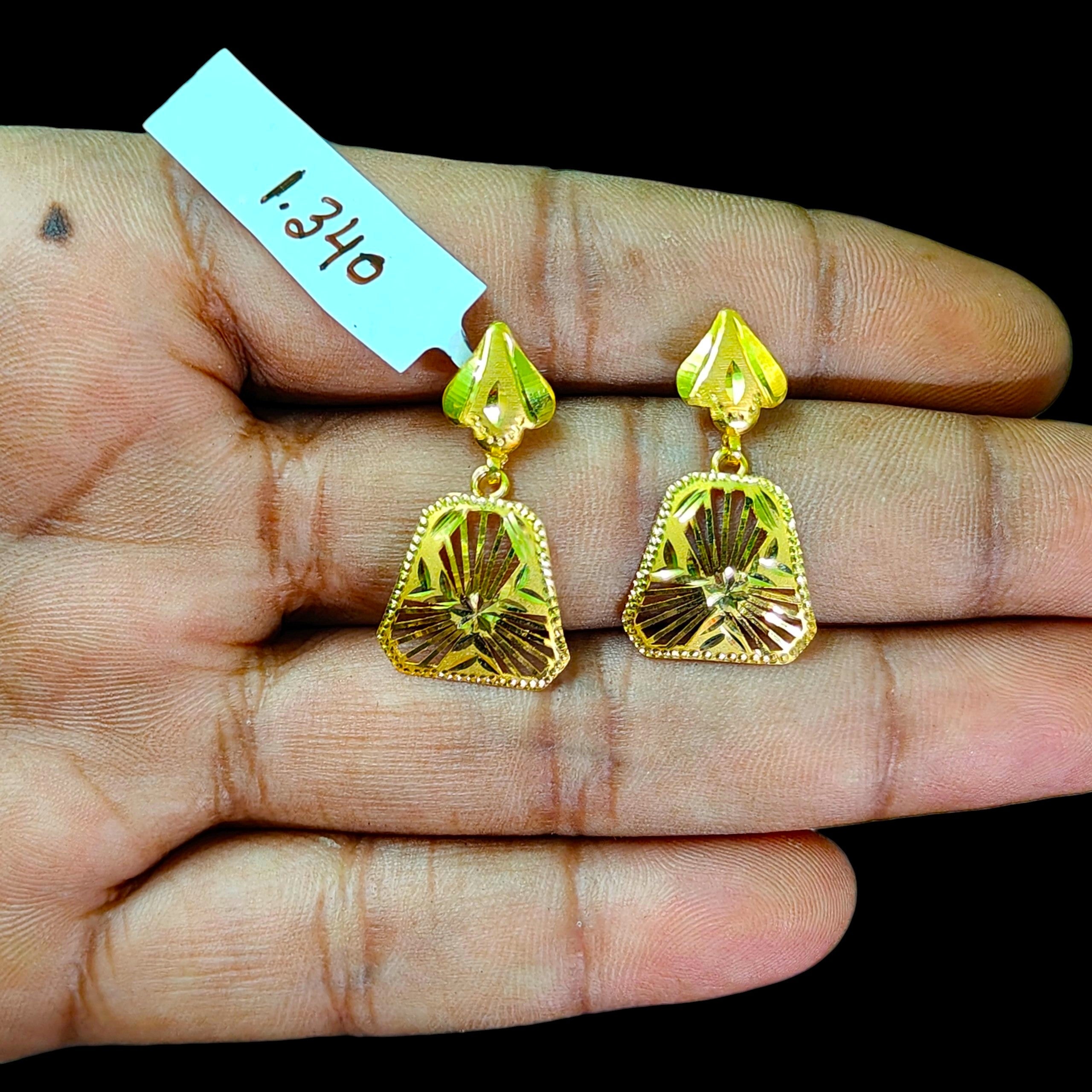 GOLD EARRINGS- (WGT: 1.340 GM APPROX) BIS CERTIFIED HUID HALLMARK 9KT GOLD EARRINGS 1 PAIR FOR WOMEN (BEST FOR GIFT IN MARRIAGE).