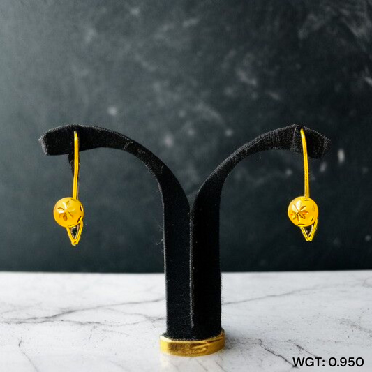 (GER22) BIS CERTIFIED WGT: 0.950 GM APPROX HUID HALLMARK 916 22KT GOLD SAFETIPIN EARRINGS 1 PAIR FOR WOMEN.