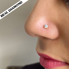BIS CERTIFIED HUID HALLMARK 14KT GOLD DIAMOND NOSEPIN (PACH BACK) WITH DIAMOND CERTIFICATE REPORT (120425TP02) 0.06 CT-SHAPE: ROUND BRILLIANT-COLOUR: I- CLARITY: SI.(NATURAL AFRICAN DIAMOND) EXCHANGE VALUE: 40% FOR LIFETIME WITH REPORT.
