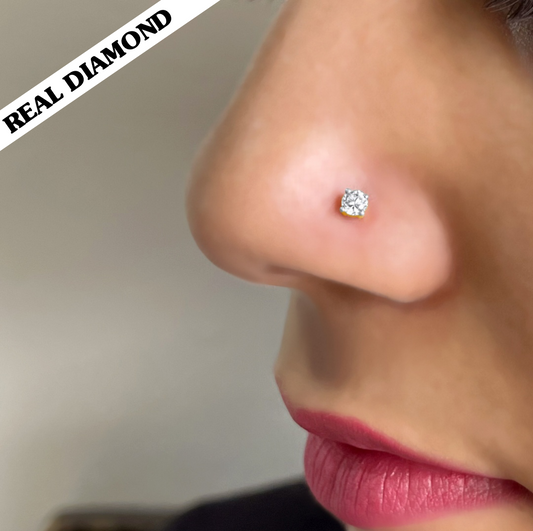 BIS CERTIFIED HUID HALLMARK 14KT GOLD DIAMOND NOSEPIN (THEPI BACK) WITH DIAMOND CERTIFICATE REPORT (120425TT01) 0.04 CT-SHAPE: ROUND BRILLIANT-COLOUR: I- CLARITY: SI.(NATURAL AFRICAN DIAMOND) EXCHANGE VALUE: 40% FOR LIFETIME WITH REPORT.