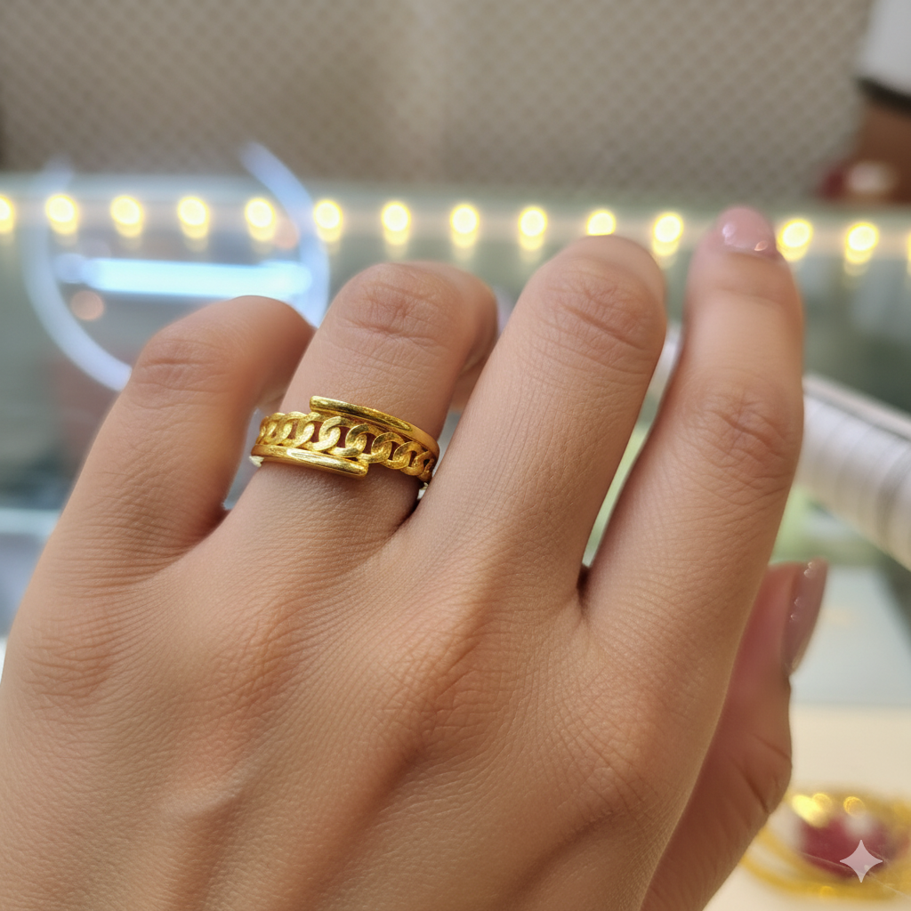 (GLFR9) TRJ (SIZE: 14) WGT: 1.400 GM APPROX BIS CERTIFIED HUID HALLMARK 9KT GOLD FINGER RING FOR WOMEN 1 PIECE FOR REGULAR USE.