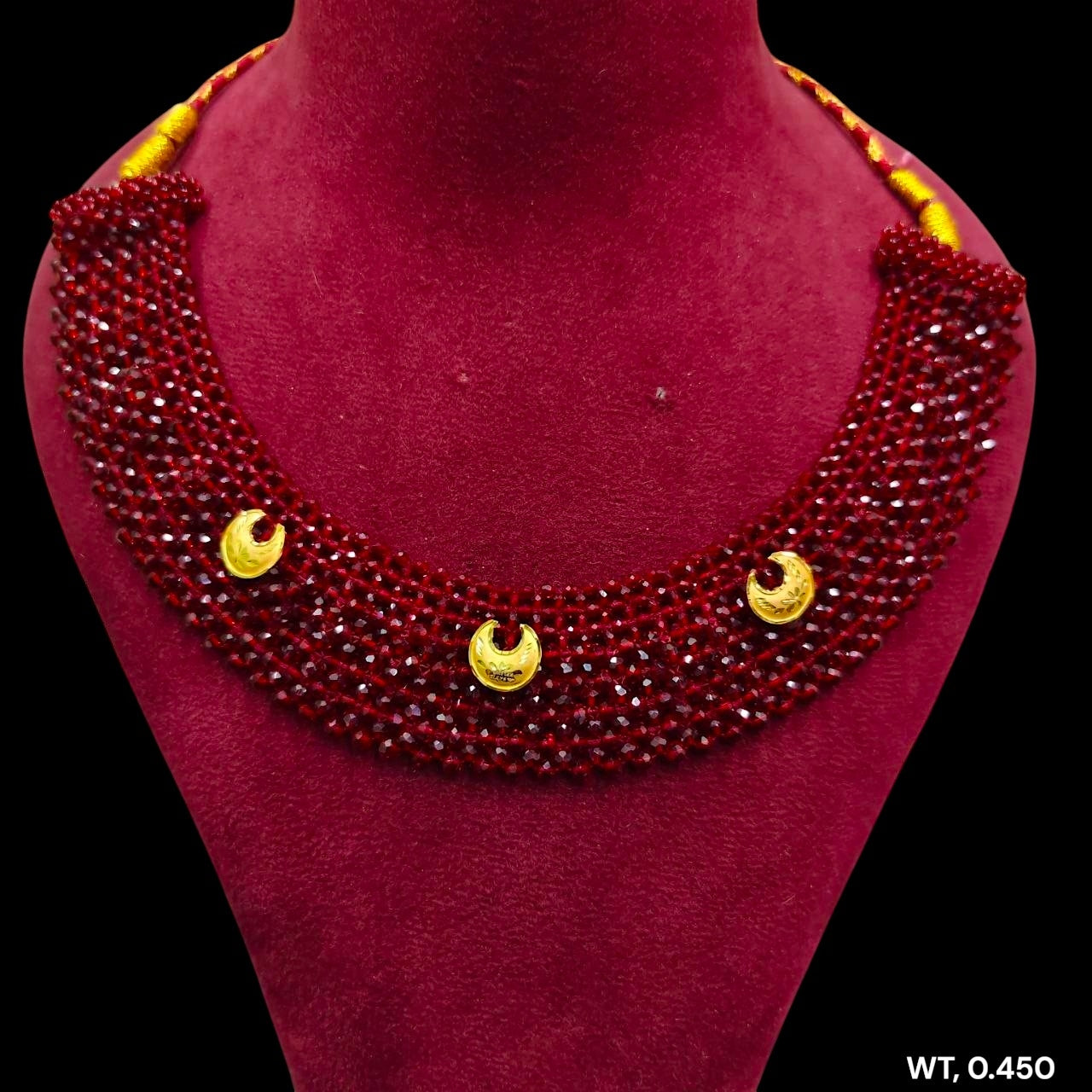 GOLD MOTI HAR- (WGT: 0.450 GM APPROX) HUID HALLMARK 375 9KT GOLD CRYSTAL CHATAI NECKLACE 1 PIECE WITH ADJUSTABLE TASSE.