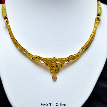 RAJLAXMI WGT: 2.630 GM APPROX HUID HALLMARK 22KT GOLD NECKLACE 1 PIECE WITH ADJUSTABLE TASSEL.