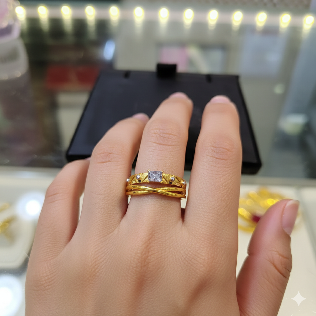 (GLFR9) TRJ (SIZE: 13) WGT: 1.420 GM APPROX BIS CERTIFIED HUID HALLMARK 9KT GOLD FINGER RING FOR WOMEN 1 PIECE FOR REGULAR USE.