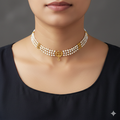 GMC9K- CERTIFIED BIS HUID HALLMARK 375 9KT GOLD MOTI CHOKER 1 PIECE (WGT: 1.420 GM) WITH ADJUSTABLE TASSEL FOR GIFT IN MARRIAGE.