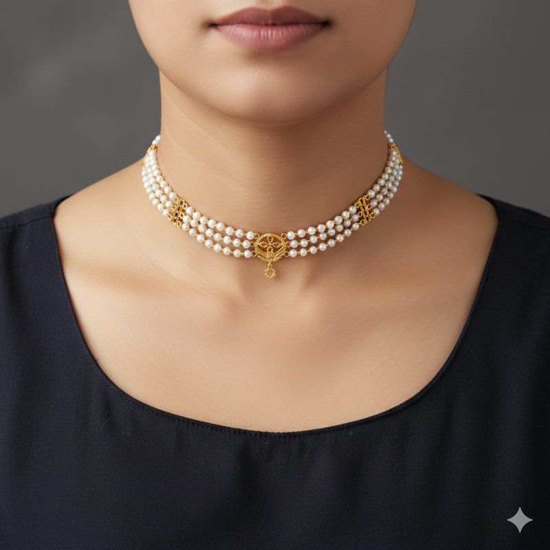GMC9K- CERTIFIED BIS HUID HALLMARK 375 9KT GOLD MOTI CHOKER 1 PIECE (WGT: 1.420 GM) WITH ADJUSTABLE TASSEL FOR GIFT IN MARRIAGE.