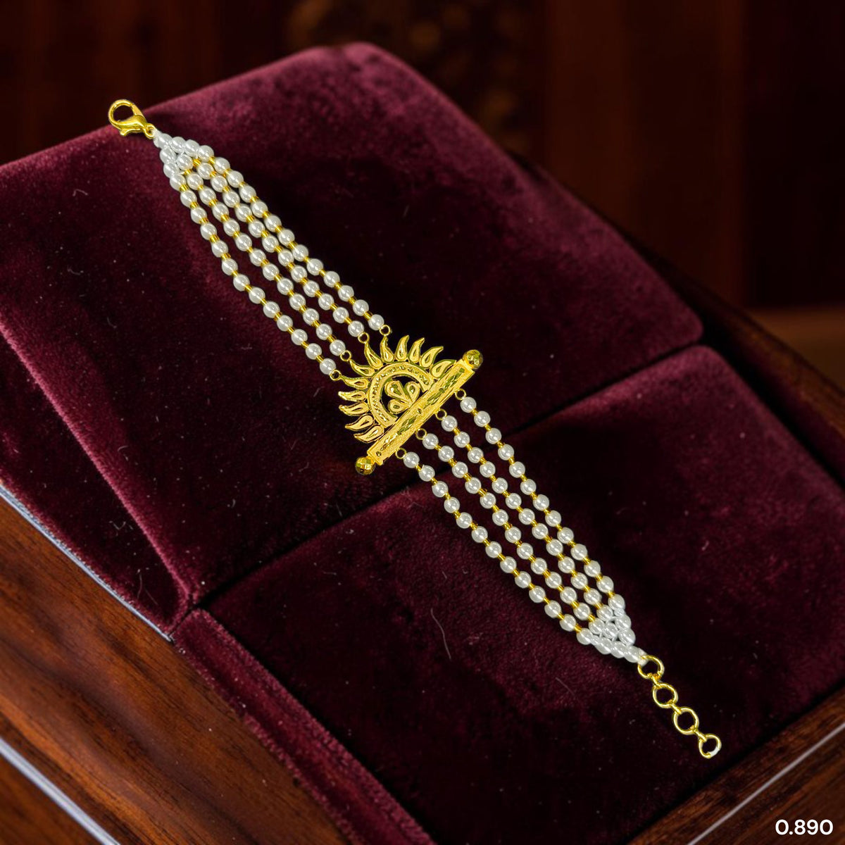 GOLD MANTASHA- (WI41UK)-(WGT: 0.890 GM APPROX) BIS CERTIFIED HUID HALLMARK 375 9KT GOLD MOTI MANTASHA WITH PEARL CHAIN FOR WOMEN.