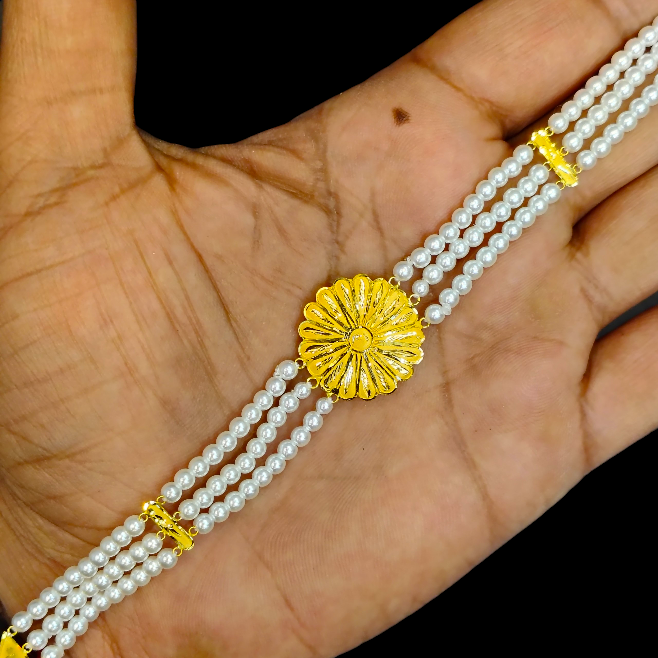 PEARL CHOKER- CERTIFIED BIS HUID HALLMARK 916 22KT GOLD MOTI CHOKER 1 PIECE (WGT:1.290 GM) WITH ADJUSTABLE TASSEL FOR GIFT IN MARRIAGE.