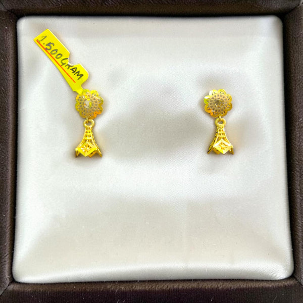 GOLD EARRINGS- WGT: 1.500 GM APPROX BIS CERTIFIED HUID HALLMARK 9KT GOLD EARRINGS 1 PAIR FOR WOMEN (BEST FOR GIFT IN MARRIAGE).