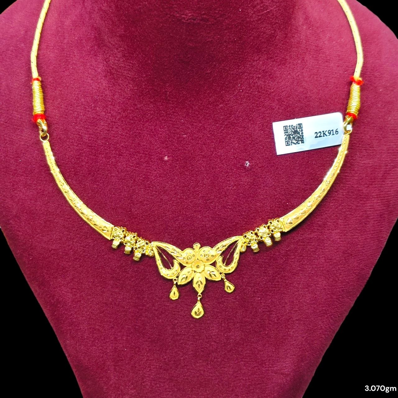 GCN22K- WGT: 3.070 BIS CERTIFIED HUID HALLMARK 916 22KT GOLD NECKLACE 1 PIECE WITH FREE ADJUSTABLE TASSEL FOR WOMEN.(W2NC9K)