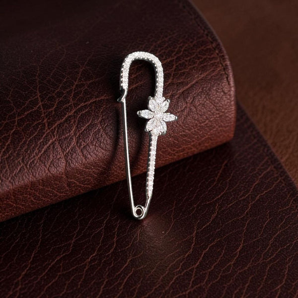 DURGA PUJO OFFER- SILVER BROOCH- CERTIFIED BIS HALLMARK 925 SILVER BROOCH CEPTIPIN FOR SAREE 1 PIECE STUDDED WITH AMERICAN DIAMOND- (SOLD ON MRP) NON EXCHANGEABLE ITEM.