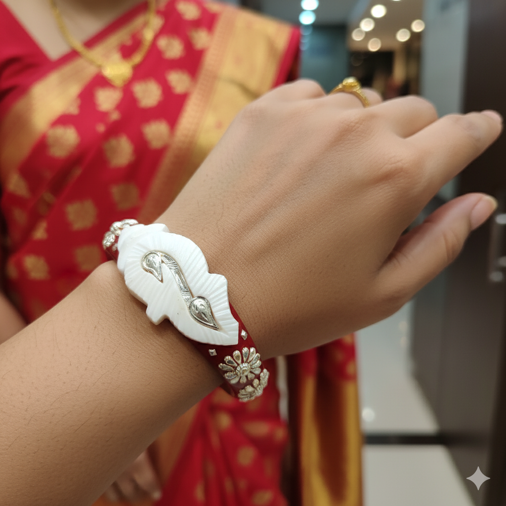 (TSP) (SIZE- 27) 925 ORIGINAL SILVER TILOTTAMA POLA SAKHA BADHANO BANGLES(RED COLOUR)FOR WOMEN 1 PIECE -(SOLD ON MRP).