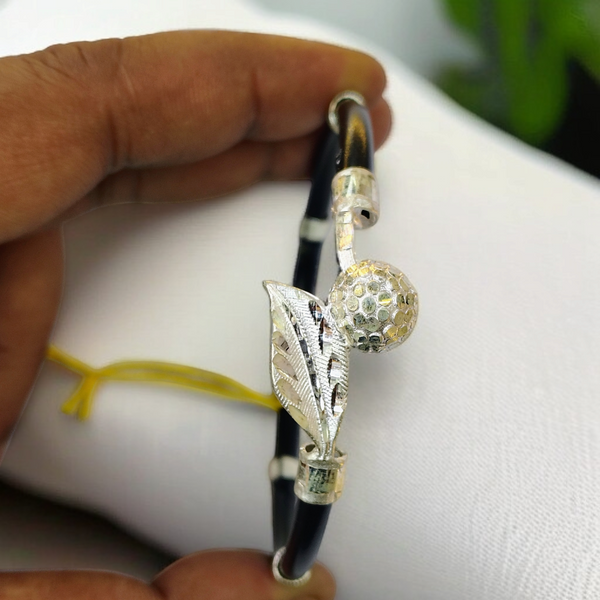 TRJ BLACK LEAF CIRCLE DESIGN 925 ORIGINAL SILVER NOA BANGLES FOR WOMEN 1 PIECE - SOLD AS MRP BY RAJLAXMI.