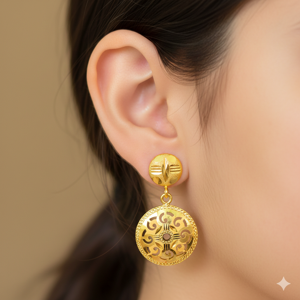 GOLD EARRINGS- WGT: 1.670 GM APPROX BIS CERTIFIED HUID HALLMARK 9KT GOLD EARRINGS 1 PAIR FOR WOMEN (BEST FOR GIFT IN MARRIAGE).