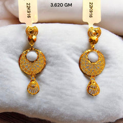 BIS CERTIFIED (TURKISH COLLECTION) WGT: 3.620 GM APPROX HUID HALLMARK 916 22KT GOLD EARRINGS 1 PAIR FOR WOMEN (IMPORTED GOLD JEWELLERY).