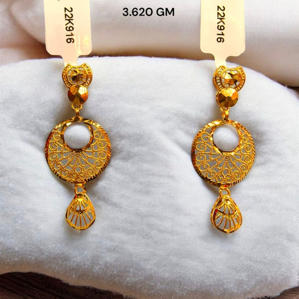 BIS CERTIFIED (TURKISH COLLECTION) WGT: 3.620 GM APPROX HUID HALLMARK 916 22KT GOLD EARRINGS 1 PAIR FOR WOMEN (IMPORTED GOLD JEWELLERY).