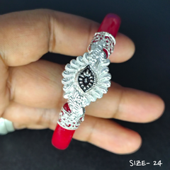 (SSP) (SIZE- 24) 925 ORIGINAL SILVER MUKH POLA BANGLES FOR WOMEN 1 PC - SOLD AS MRP BY RAJLAXMI.