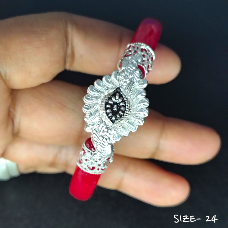 (SSP) (SIZE- 24) 925 ORIGINAL SILVER MUKH POLA BANGLES FOR WOMEN 1 PC - SOLD AS MRP BY RAJLAXMI.