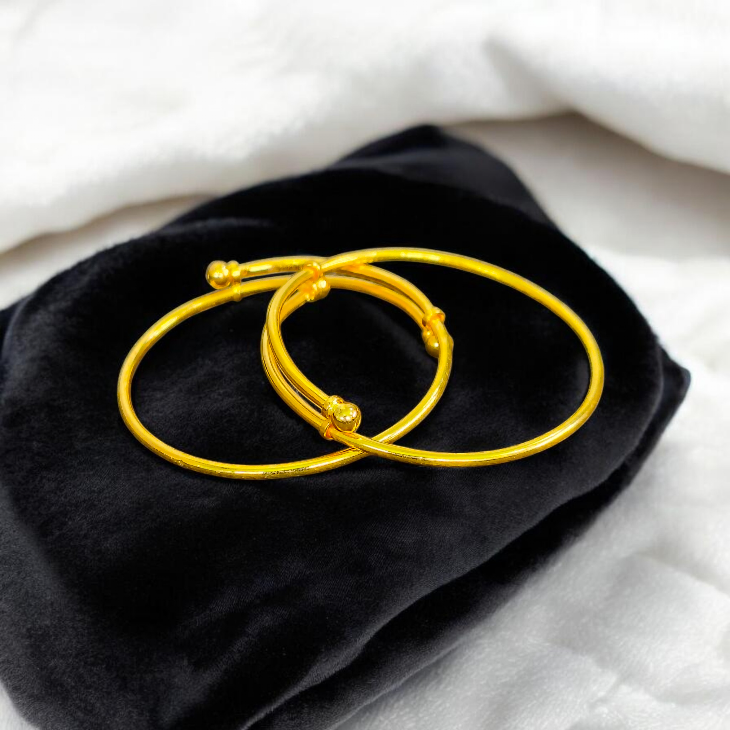 BABY JEWELLERY- BIS CERTIFIED HUID HALLMARK 916 22KT GOLD BABY BANGLE 1 PAIR (ADJUSTABLE SIZE) FROM NEW BORN TO 2 YEARS (FOR RICE CEREMONY & BIRTHDAY).