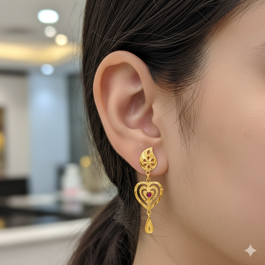 (GER22) BIS CERTIFIED WGT: 0.970 GM APPROX HUID HALLMARK 916 22KT GOLD EARRINGS KANBALA 1 PAIR FOR WOMEN.