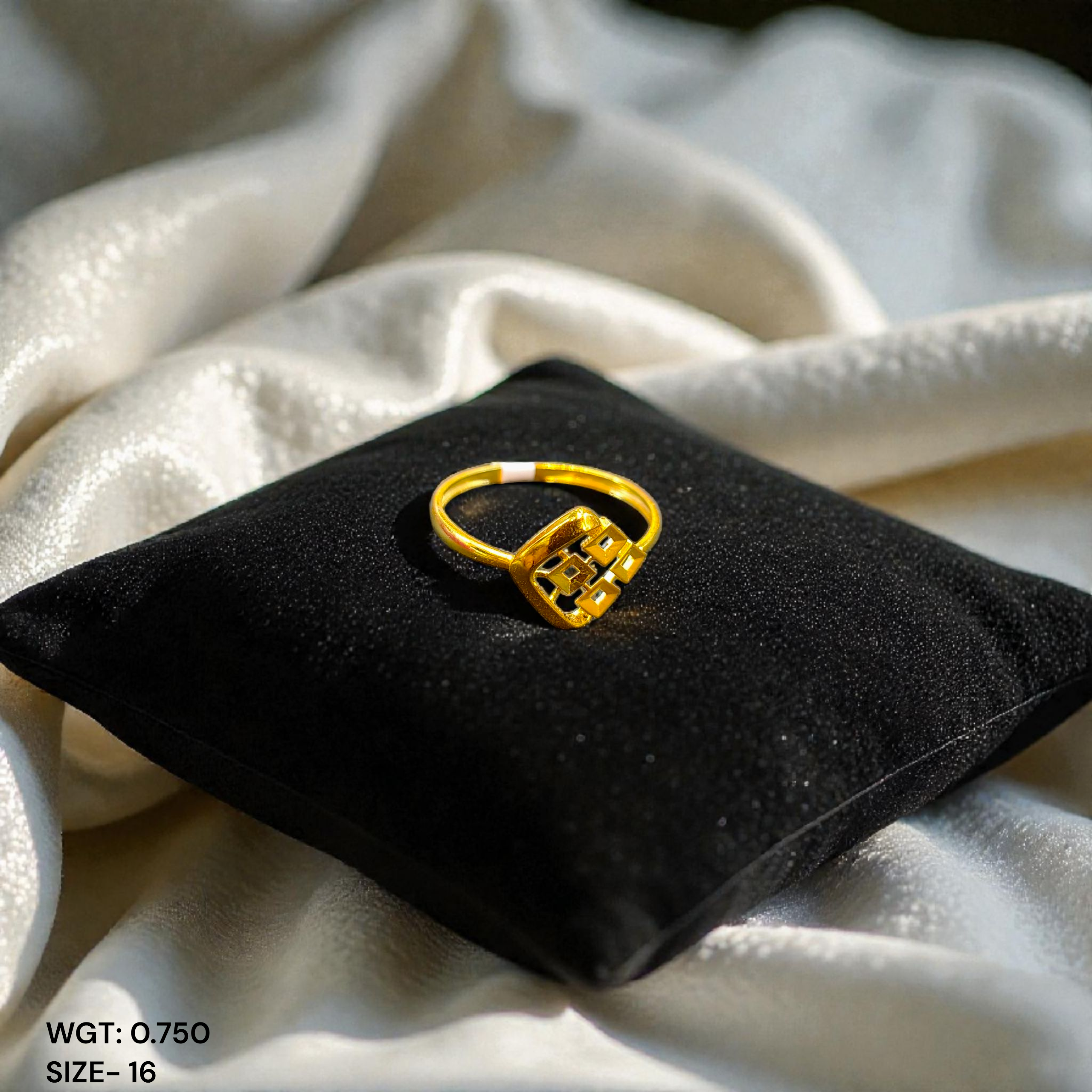 (GLFR9) TRJ (SIZE: 16) WGT: 0.750 GM APPROX BIS CERTIFIED HUID HALLMARK 9KT GOLD FINGER RING FOR WOMEN 1 PIECE FOR REGULAR USE.