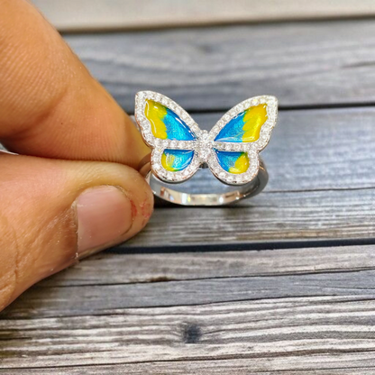 RAJLAXMI HALLMARK 925 SILVER FINGER BUTTERFLY MINAKARI DESIGN RING 1 PIECE FOR WOMEN FOR REGULAR USE - BEST FOR GIFTING (SOLD ON MRP)