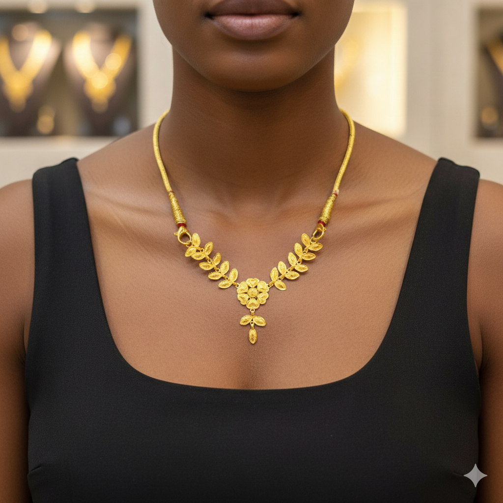 (GCN)TRJ WGT: 1.170 GM APPROX KDM GOLD NECKLACE (TETUL PATA MINI DESIGN) 1 PIECE (50 TONCH) WITH (FREE) ADJUSTABLE TASSEL (BEST FOR GIFT IN MARRIAGE).
