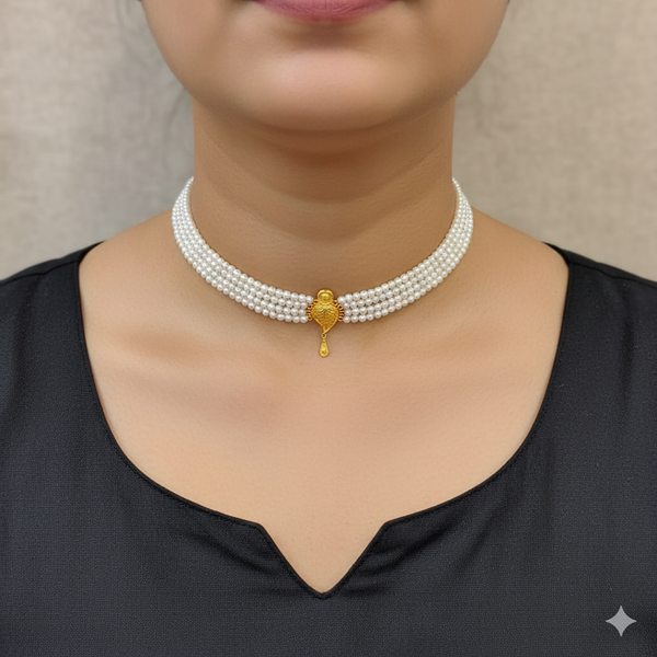PEARL CHOKER- CERTIFIED BIS HUID HALLMARK 916 22KT GOLD MOTI CHOKER 1 PIECE (WGT: 0.620 GM) WITH ADJUSTABLE TASSEL FOR GIFT IN MARRIAGE.