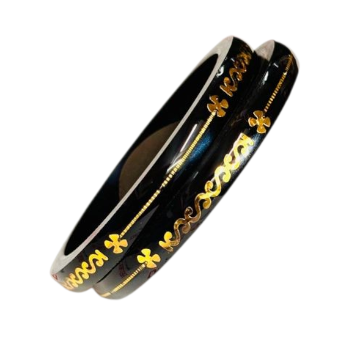 PANTHER BLACK (FACEBOOK VIRAL POLA) GOLDEN DETAILING LAMINATION POLA PATTERN DESIGN 1 PAIR FOR WOMEN - NON EXCHANGEABLE ITEM (GET ANY DESIGN AS PER AVAILABILITY)