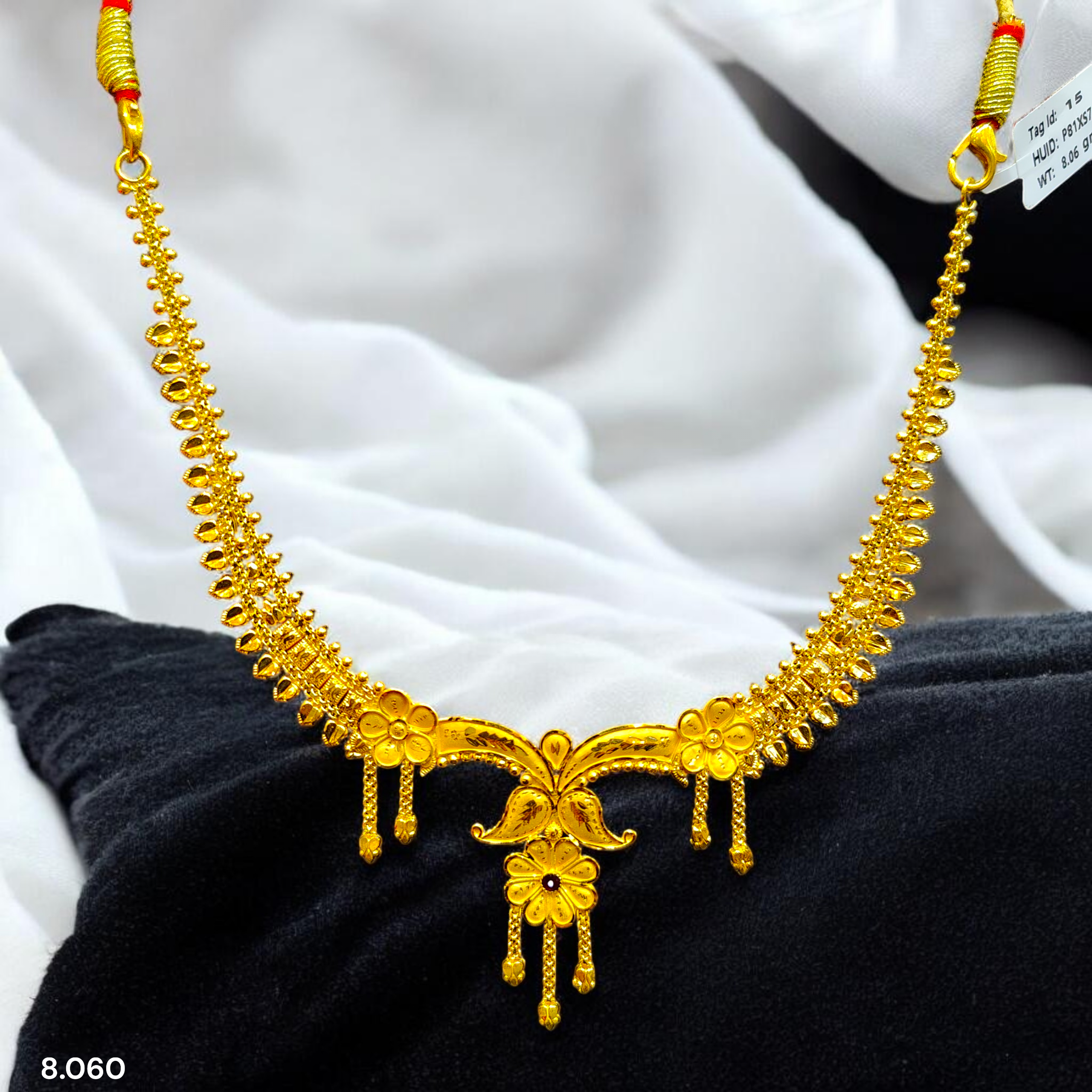 GOLD CHOKER NECKLACE- WGT: 8.060 BIS CERTIFIED HUID HALLMARK 916 22KT GOLD NECKLACE 1 PIECE WITH FREE ADJUSTABLE TASSEL FOR WOMEN.