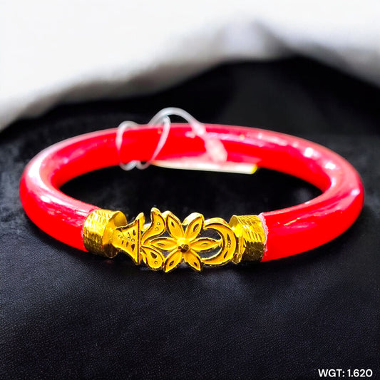 (GSP) TRJ RED COLOUR (SIZE: 23) WGT: 1.620 GM APPROX 22KT HUID HALLMARK GOLD MUKH POLA BANGLES 1 PIECE DESIGN FOR REGULAR USE.