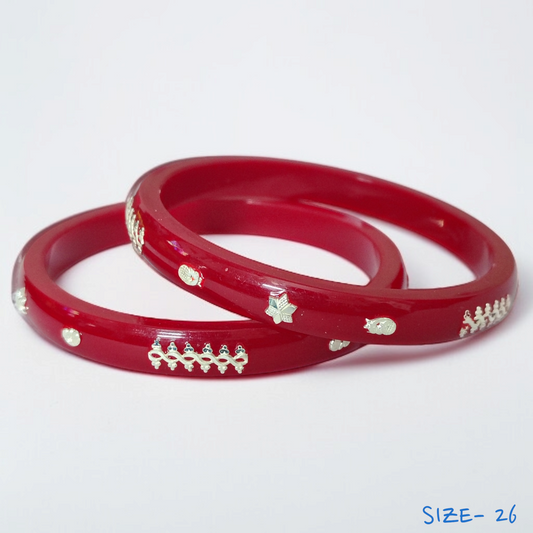 (SSP) (SIZE- 26) RED PASTING DESIGN 925 ORIGINAL SILVER POLA BANGLES FOR WOMEN 1 PAIR - SOLD AS MRP BY RAJLAXMI.