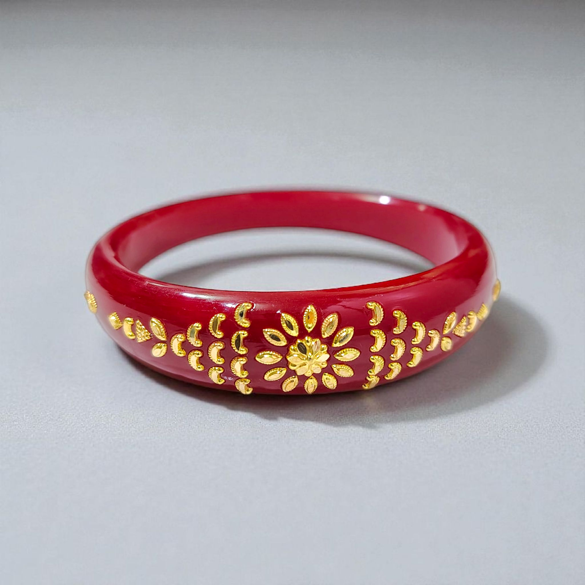 (GBP9) RED COLOUR CERTIFIED HUID HALLMARK 9KT GOLD BRACELET POLA 1 PIECE FOR MARRIED WOMEN (REGULAR USE) APPROX WGT: 0.600 GM SOLD ON MRP BY TRJ.