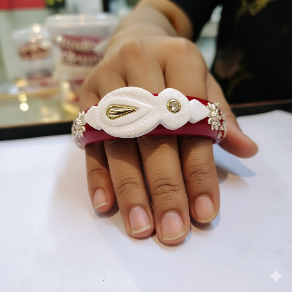 (TSP) (SIZE- 25) 925 ORIGINAL SILVER TILOTTAMA POLA SAKHA BADHANO BANGLES(RED COLOUR)FOR WOMEN 1 PIECE -(SOLD ON MRP).