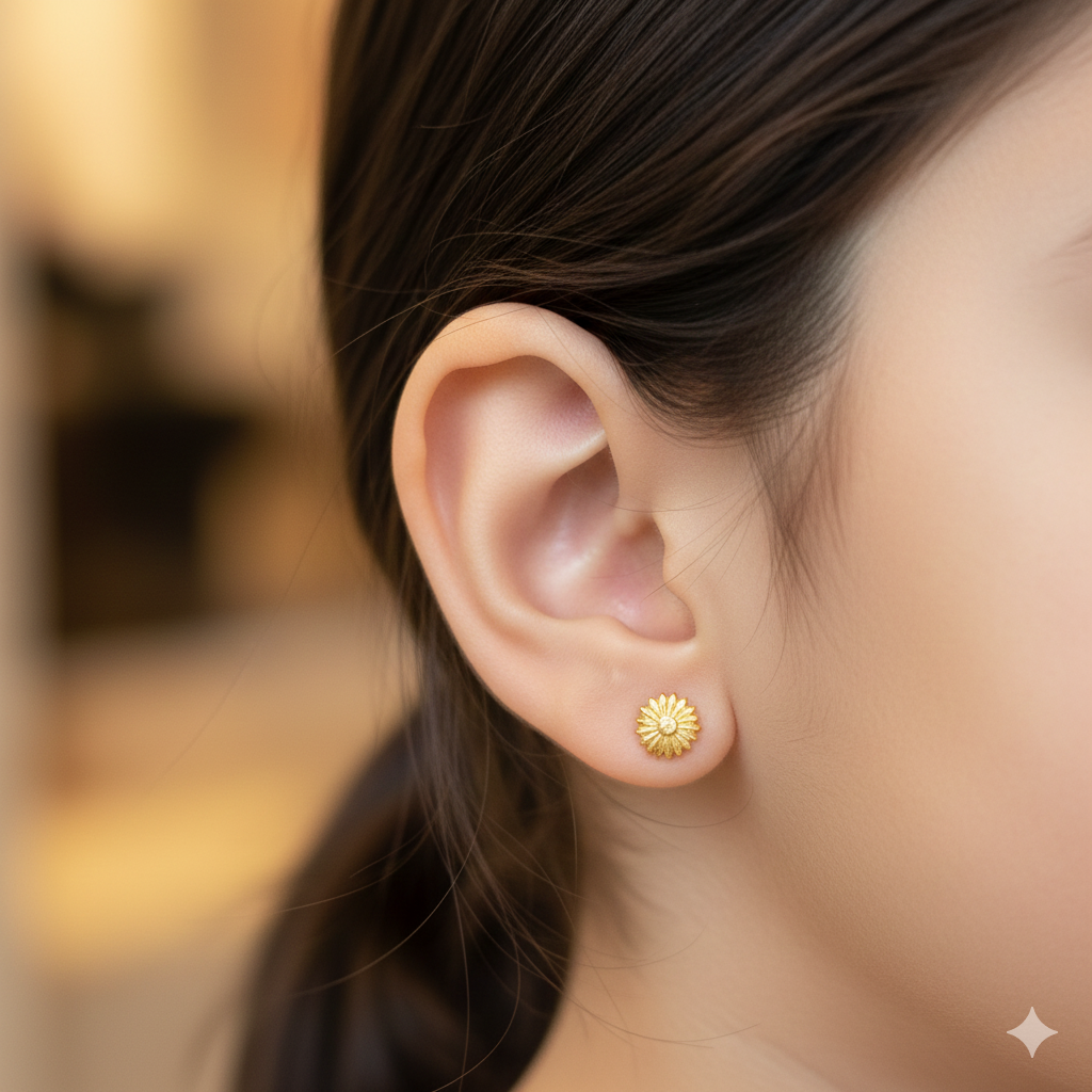 (GSE9) TRJ BABY TOPS WGT: 0.250 GM APPROX BIS CERTIFIED HUID HALLMARK 9KT GOLD STUD EARRINGS FOR WOMEN 1 PAIR FOR REGULAR USE.