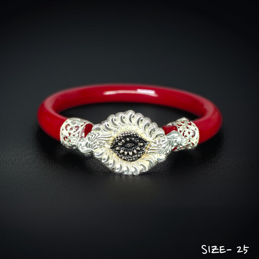 (SSP) (SIZE- 25) 925 ORIGINAL SILVER MUKH POLA BANGLES FOR WOMEN 1 PC - SOLD AS MRP BY RAJLAXMI.