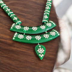 GREEN LUXURY SILVER NECKLACE- CERTIFIED HALLMARK 925 SILVER POLA SITAHAR WITH EARRINGS APPROX WGT: 8.00 GM (1 PIECE) WITH TASSEL FOR BEAUTIFUL WOMEN (GET ANY DESIGN AS PER STOCK).