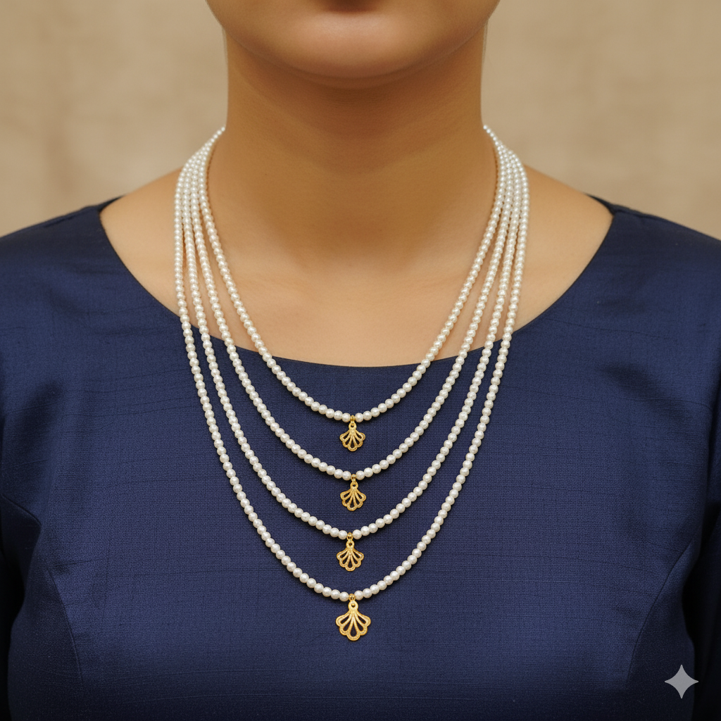 (GMH) TRJ WGT: 0.710 GM APPROX 22KT HUID HALLMARK GOLD MOTI LAHORI NECKLACE 1 PIECE WITH ADJUSTABLE TASSEL.