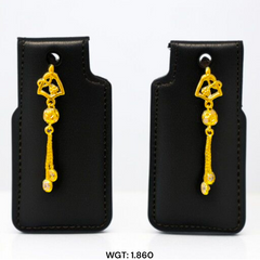 (GER22) BIS CERTIFIED WGT: 1.860 GM APPROX HUID HALLMARK 916 22KT GOLD EARRINGS KANBALA 1 PAIR FOR WOMEN.