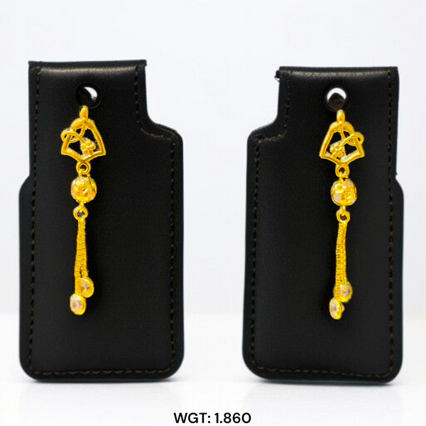 (GER22) BIS CERTIFIED WGT: 1.860 GM APPROX HUID HALLMARK 916 22KT GOLD EARRINGS KANBALA 1 PAIR FOR WOMEN.