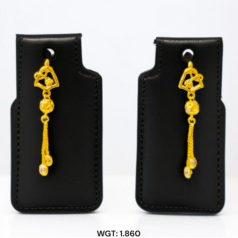 (GER22) BIS CERTIFIED WGT: 1.860 GM APPROX HUID HALLMARK 916 22KT GOLD EARRINGS KANBALA 1 PAIR FOR WOMEN.