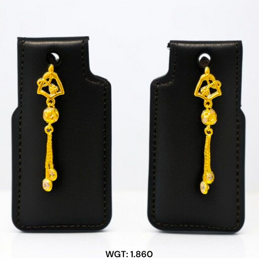 (GER22) BIS CERTIFIED WGT: 1.860 GM APPROX HUID HALLMARK 916 22KT GOLD EARRINGS KANBALA 1 PAIR FOR WOMEN.