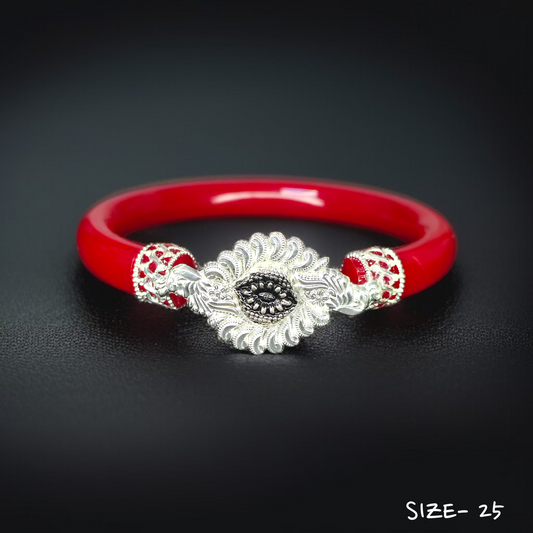 (SSP) (SIZE- 25) 925 ORIGINAL SILVER MUKH POLA BANGLES FOR WOMEN 1 PC - SOLD AS MRP BY RAJLAXMI.