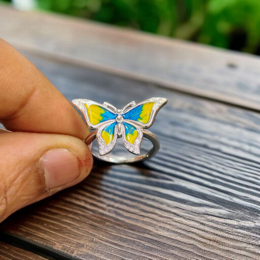 (GREAT FREEDOM SALE) RAJLAXMI HALLMARK 925 SILVER FINGER BUTTERFLY MINAKARI DESIGN RING 1 PIECE FOR WOMEN FOR REGULAR USE - BEST FOR GIFTING (SOLD ON MRP)